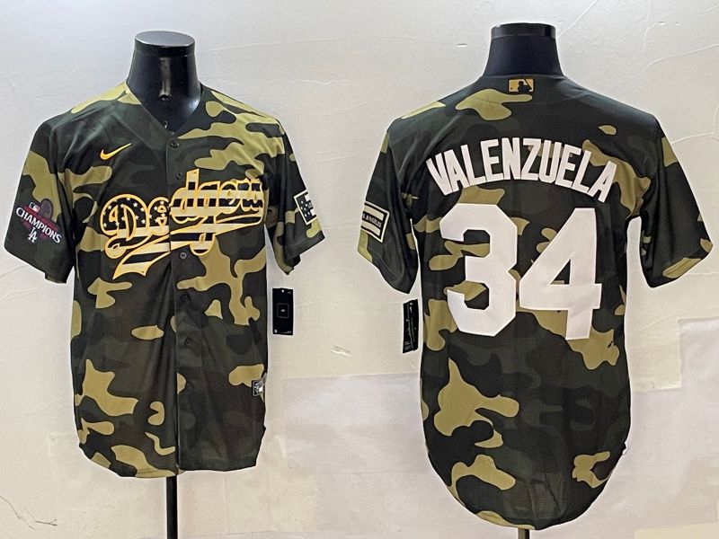 Men Los Angeles Dodgers #34 Valenzuela Camo Joint Name 2025 Nike MLB Jersey style 2->los angeles dodgers->MLB Jersey